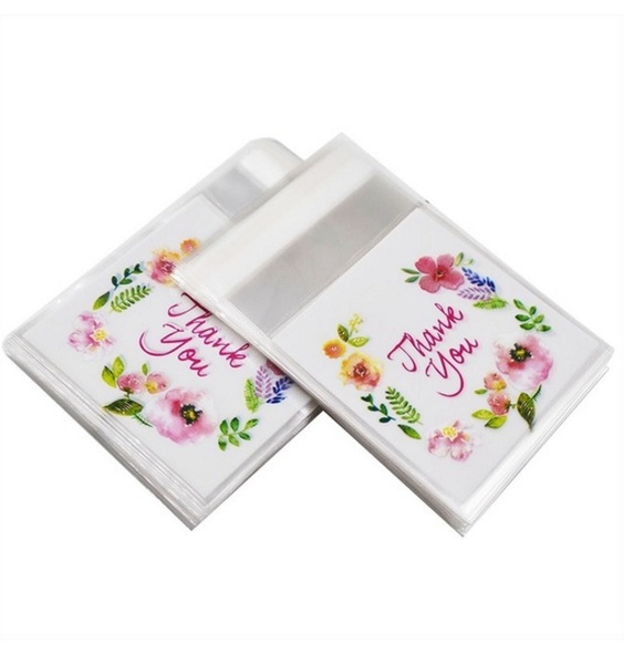 100pcs/set Rose Flower Plastic Bags Thank You Bags Wedding Party Craft Self Plastic Biscuit Bag
