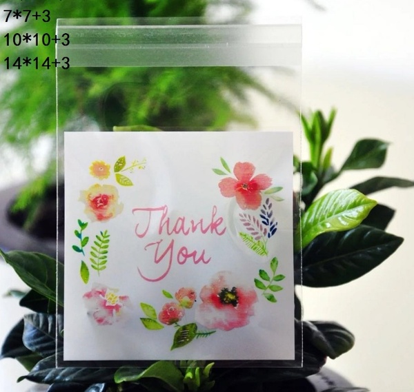 100pcs/set Rose Flower Plastic Bags Thank You Bags Wedding Party Craft Self Plastic Biscuit Bag