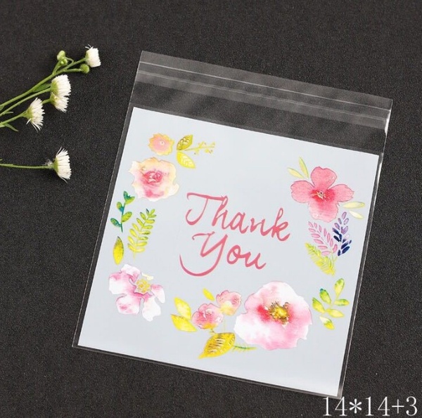 100pcs/set Rose Flower Plastic Bags Thank You Bags Wedding Party Craft Self Plastic Biscuit Bag