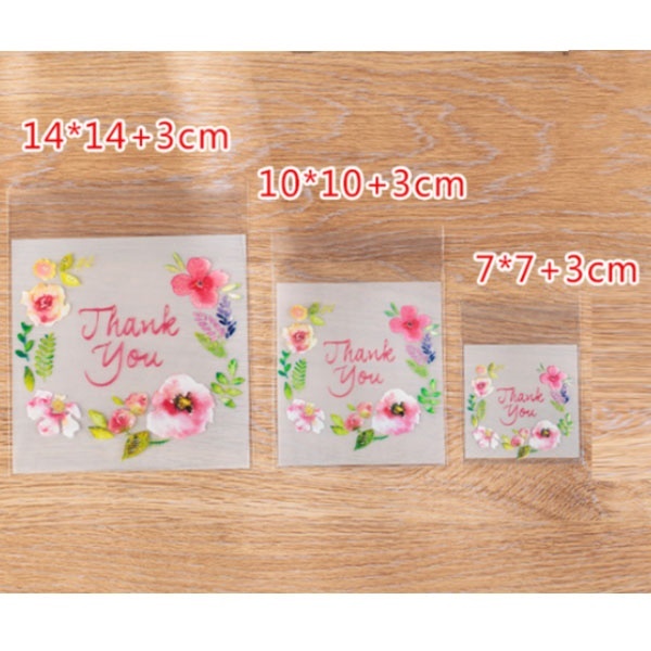 100pcs/set Rose Flower Plastic Bags Thank You Bags Wedding Party Craft Self Plastic Biscuit Bag