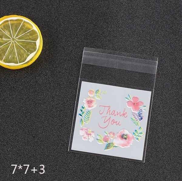 100pcs/set Rose Flower Plastic Bags Thank You Bags Wedding Party Craft Self Plastic Biscuit Bag