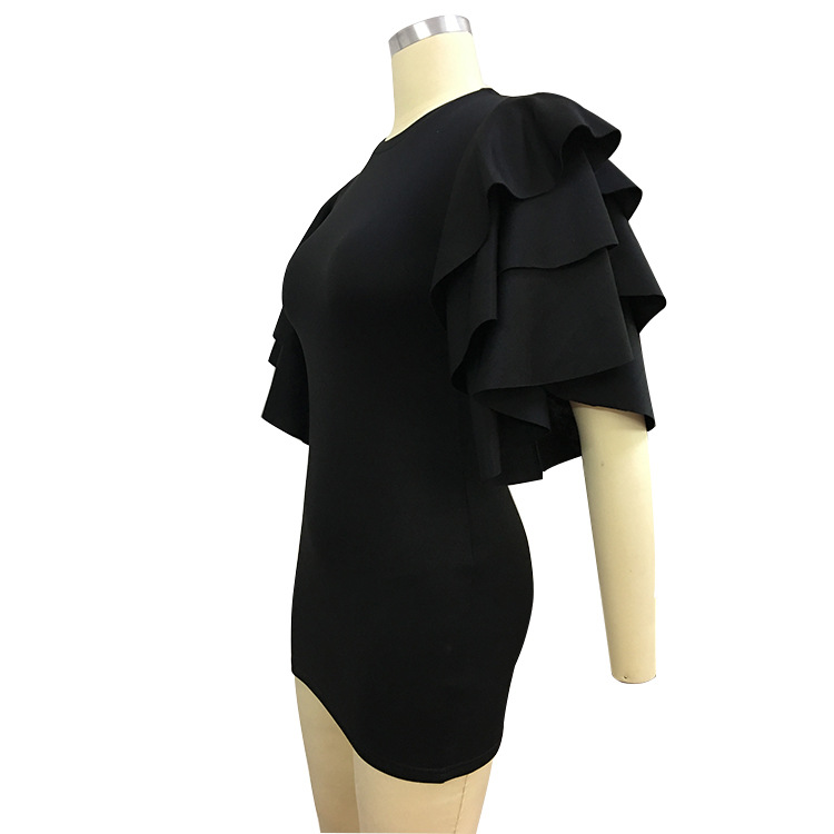 Round Neck Multi-color Ruffled Dress Mother&apos;s Day Short-sleeved Bag Hip Skirt Dress Nightclub Skirt