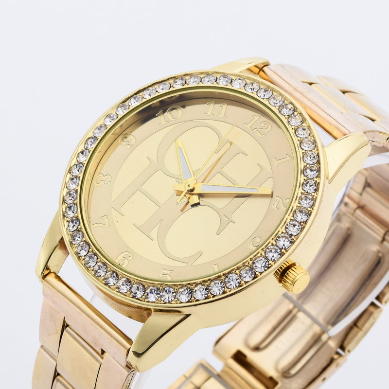 Watches Women Casual Dress Quartz Gold Mother&apos;s Day Stainless Steel Crystal Ladies Wristwatches