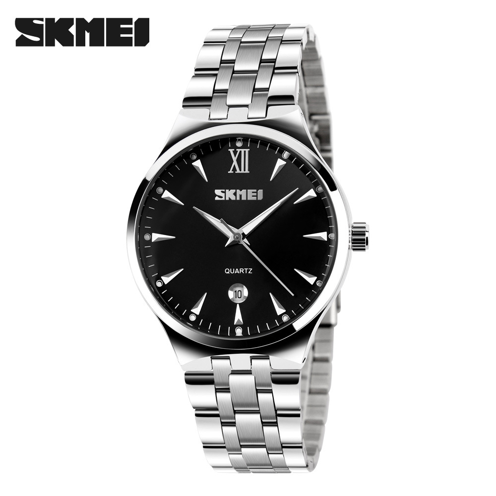SKMEI Men Women Watch Stainless Steel Quartz Calendar Sport Quartz Watch Couple Watches Women
