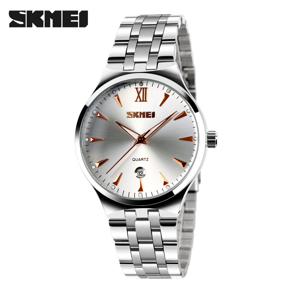 SKMEI Men Women Watch Stainless Steel Quartz Calendar Sport Quartz Watch Couple Watches Women