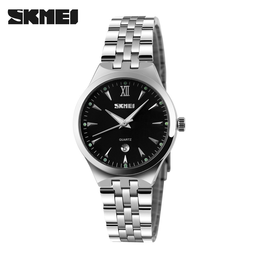 SKMEI Men Women Watch Stainless Steel Quartz Calendar Sport Quartz Watch Couple Watches Women
