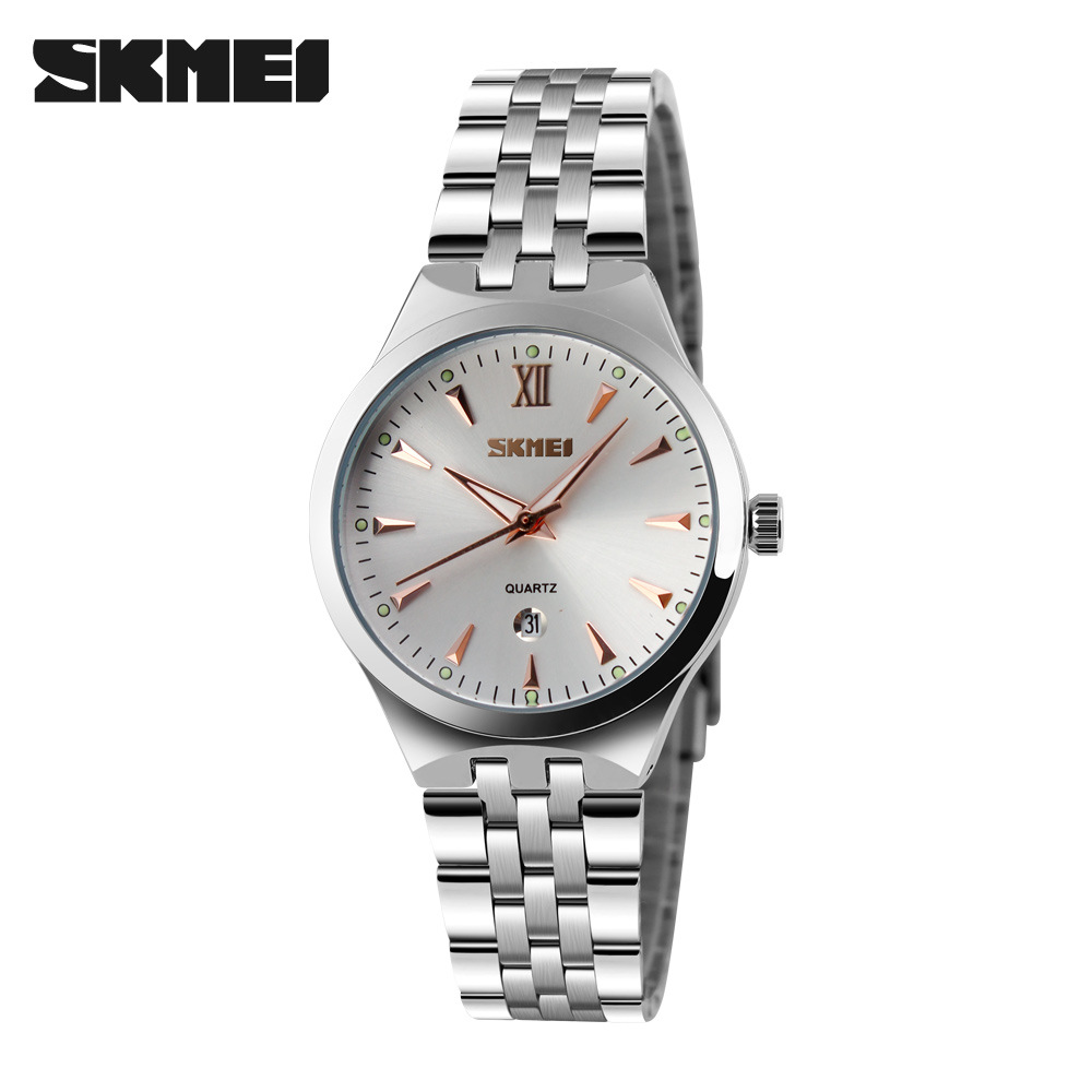 SKMEI Men Women Watch Stainless Steel Quartz Calendar Sport Quartz Watch Couple Watches Women