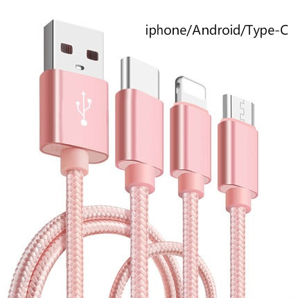 Aluminum Connector Tangle-Free Nylon Braided Cord Charger Cable for iphone/Android USB/ Type-C