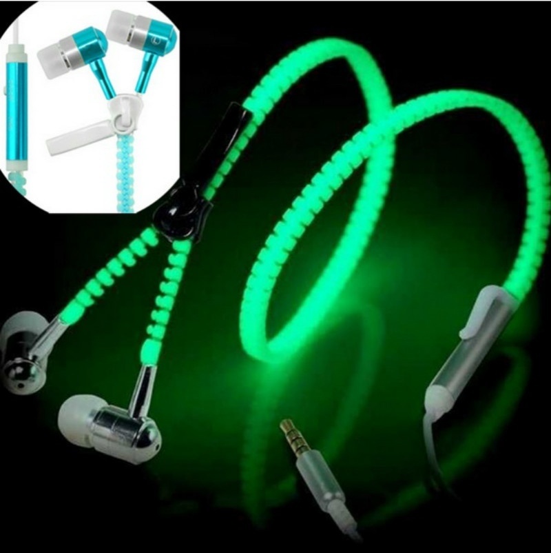 3.5 Mm In-ear Luminous Zipper Stereo Hands-free Headphone Earphone Earbud + Mic