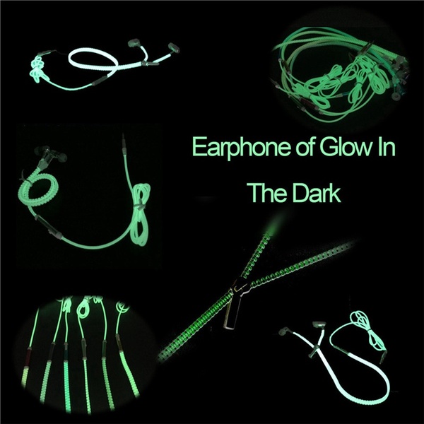 3.5 Mm In-ear Luminous Zipper Stereo Hands-free Headphone Earphone Earbud + Mic