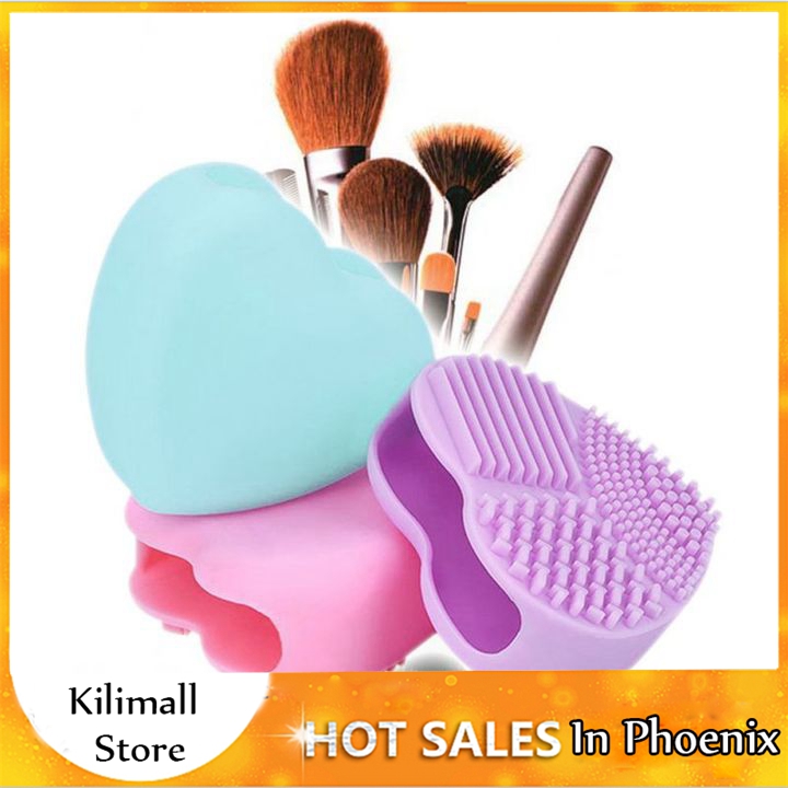Cute Design Heart Shape Clean Make up Brushes Wash Brush Silica Glove Scrubber Board Cosmetic