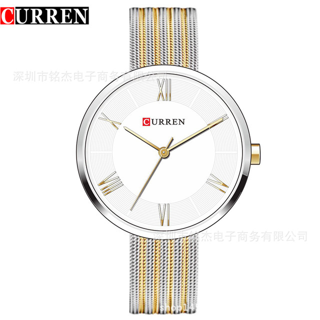 CURREN Women Watches With Steel Band Quartz Roman Scale Waterproof Watch