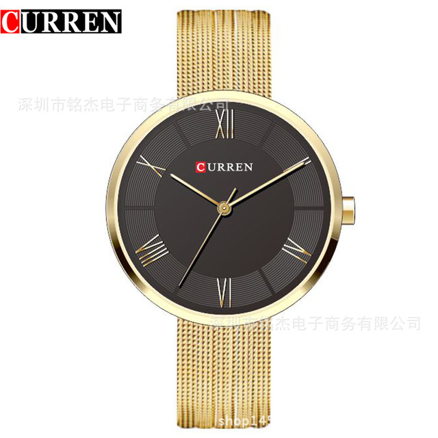 CURREN Women Watches With Steel Band Quartz Roman Scale Waterproof Watch