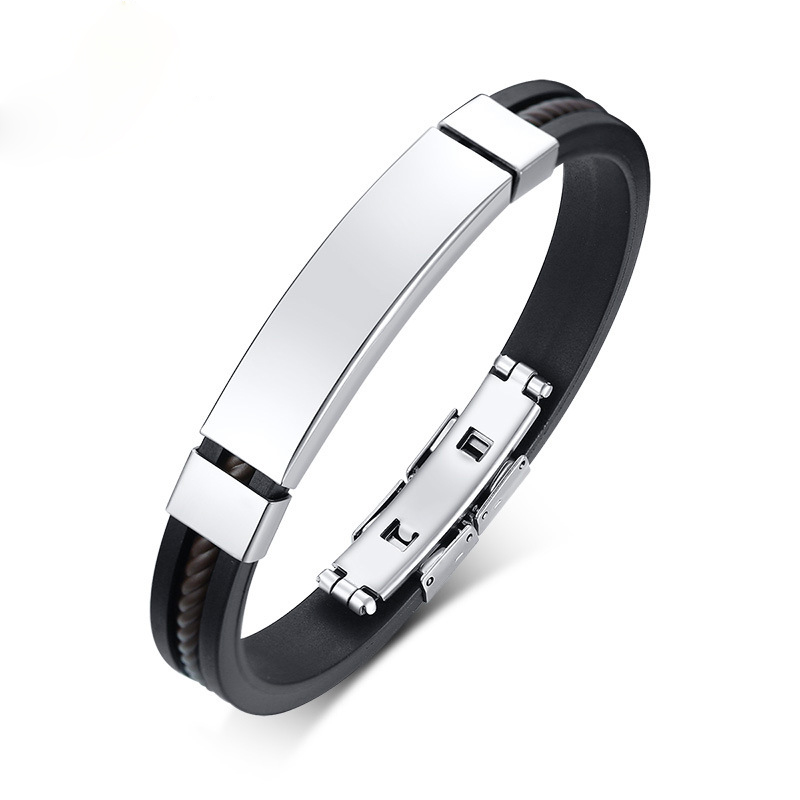 Titanium Steel Black Silicone Bracelet Fashion Bracelet Cuffs Bangle Men&apos;s Fashion Accessories