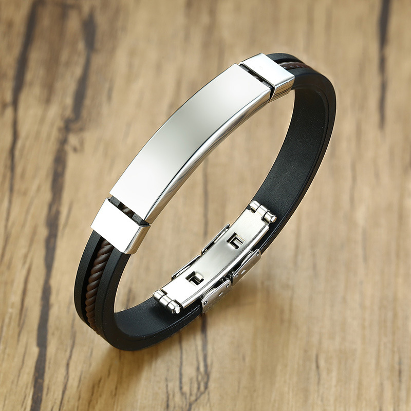 Titanium Steel Black Silicone Bracelet Fashion Bracelet Cuffs Bangle Men&apos;s Fashion Accessories