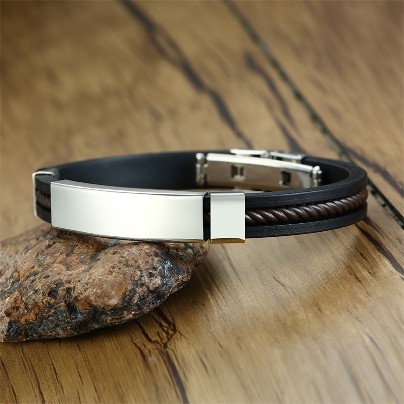 Titanium Steel Black Silicone Bracelet Fashion Bracelet Cuffs Bangle Men&apos;s Fashion Accessories