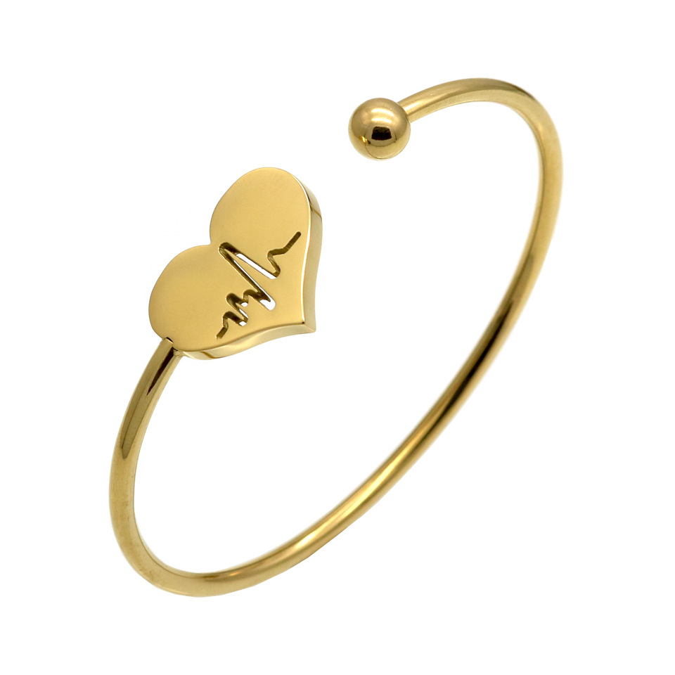 Women Heartbeat Hand Cuff Bangles Stainless Steel Braclete Plated Jewellery