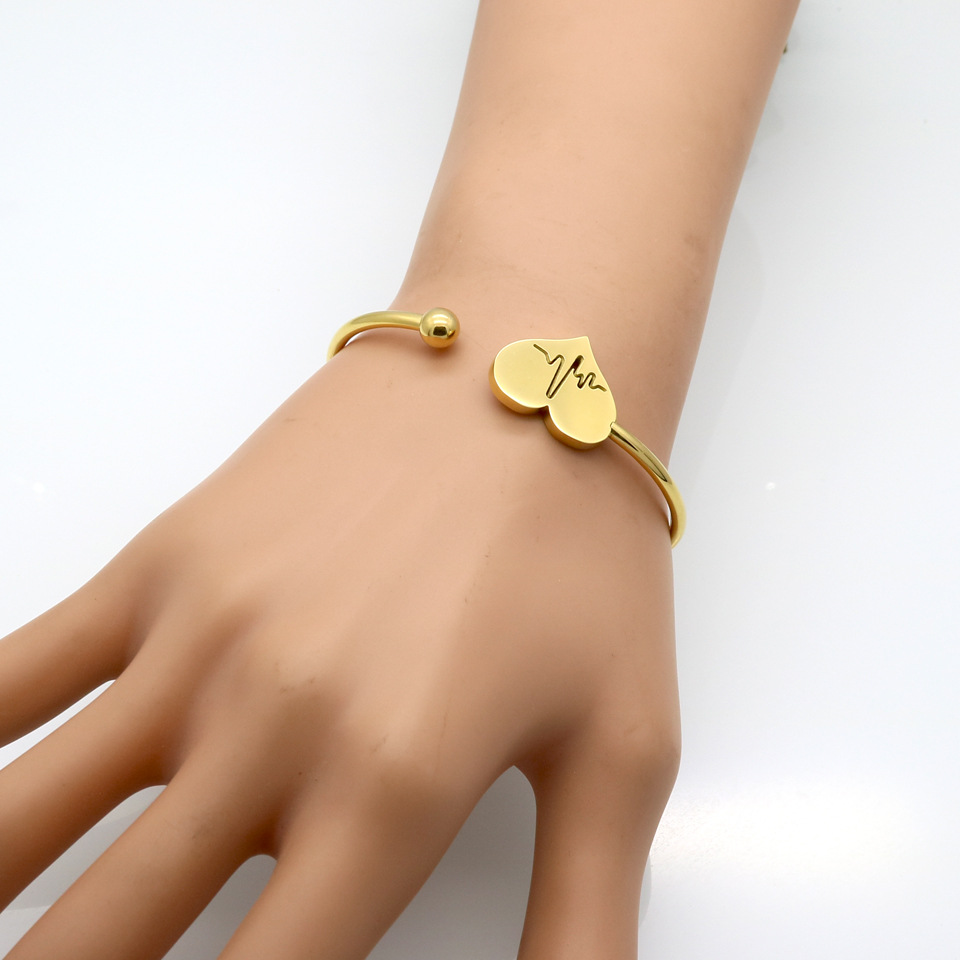 Women Heartbeat Hand Cuff Bangles Stainless Steel Braclete Plated Jewellery