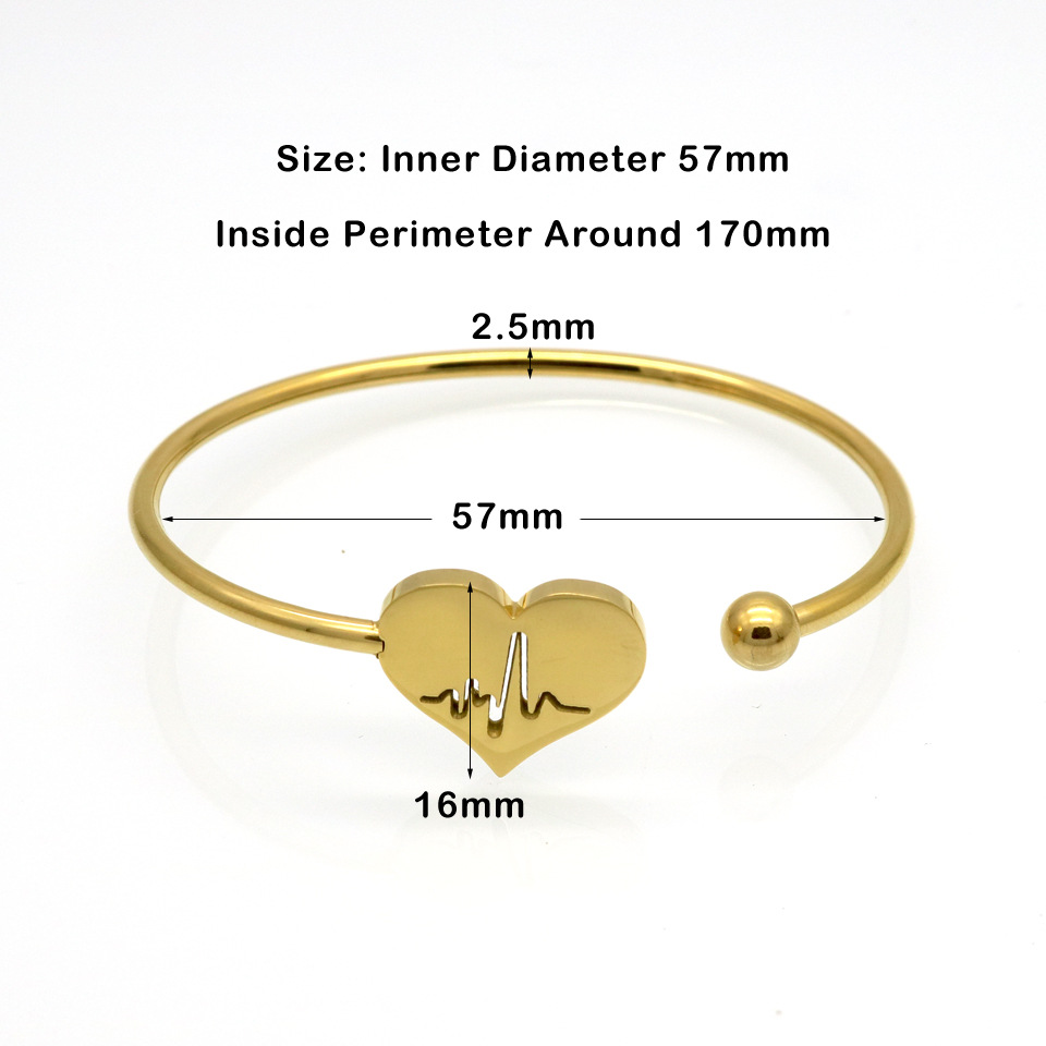 Women Heartbeat Hand Cuff Bangles Stainless Steel Braclete Plated Jewellery