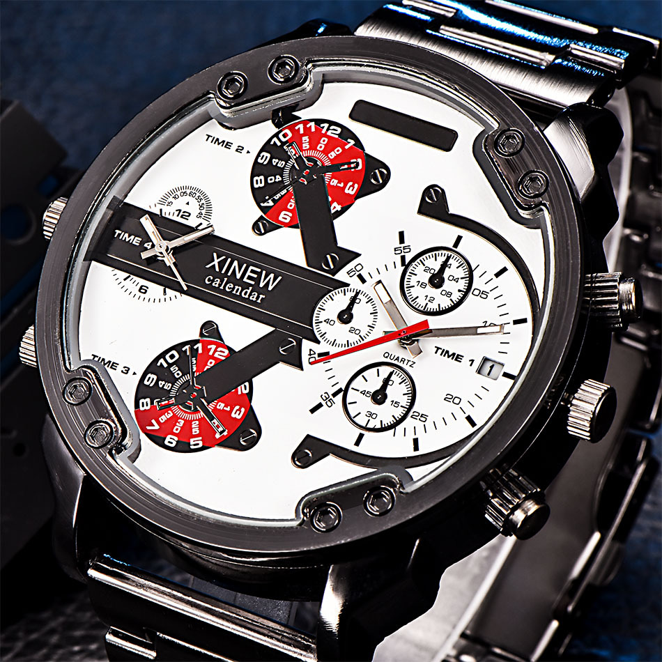 XINEW Luxury Steel Belt Calendar Quartz Casual Watch Men's Fashion Men's Watch Waterproof Clock