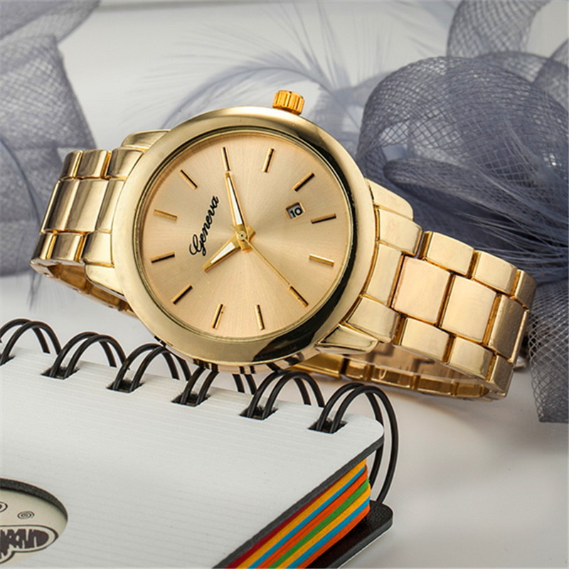 Geneva Watches Men Casual  Luxury Full Steel  Calendar Quartz Wrist Women&apos;s Fashion Watch Watches