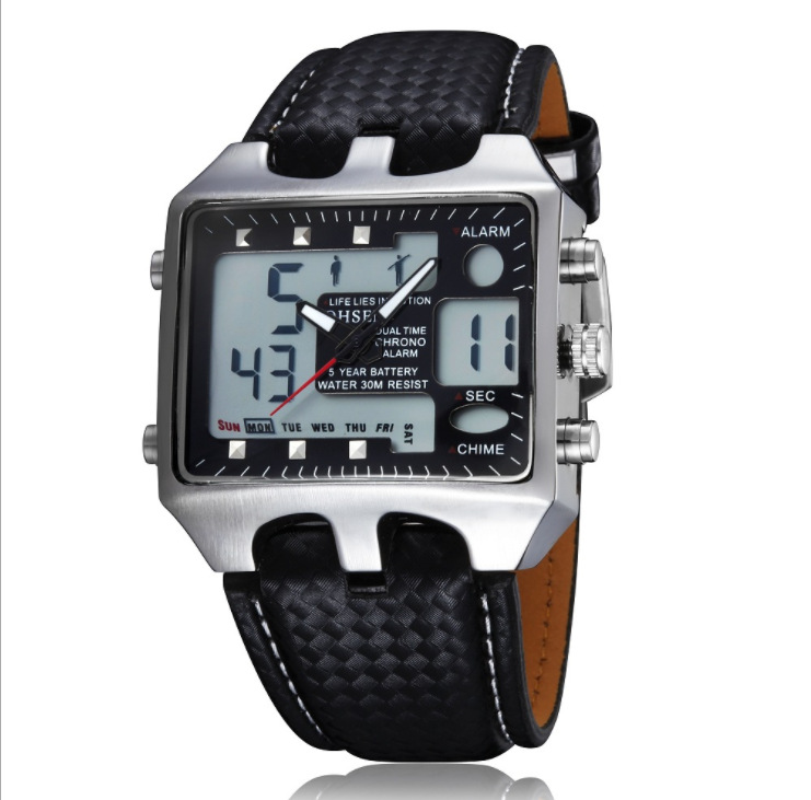 Ohsen Square Dial Waterproof Elegant  Leather Quartz Wrist WatchesLeather Strap Men's Watch