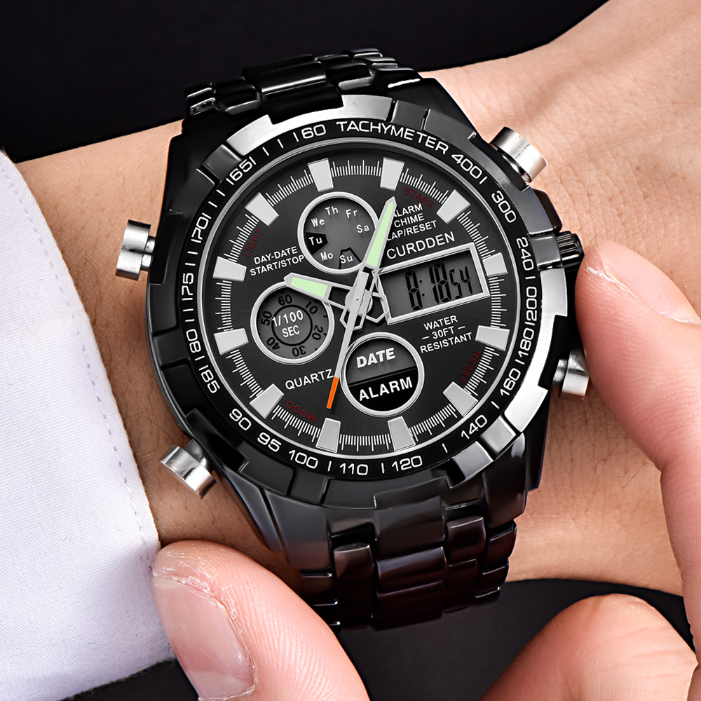 Chronograph Business Watch Men Full Steel Digital Wristwatch Luxury Leather Creative Quartz
