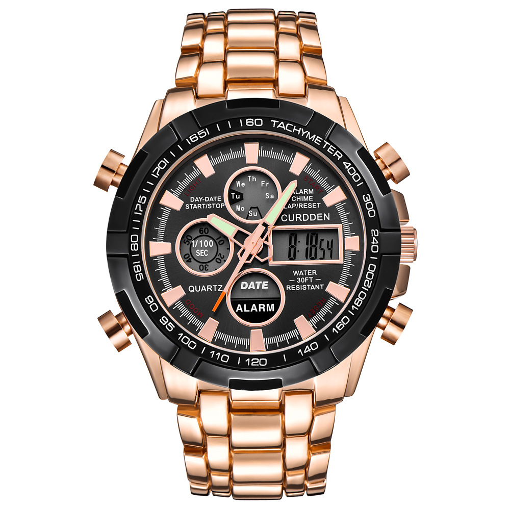 Chronograph Business Watch Men Full Steel Digital Wristwatch Luxury Leather Creative Quartz