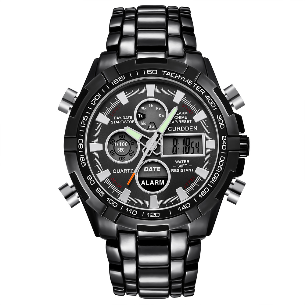 Chronograph Business Watch Men Full Steel Digital Wristwatch Luxury Leather Creative Quartz