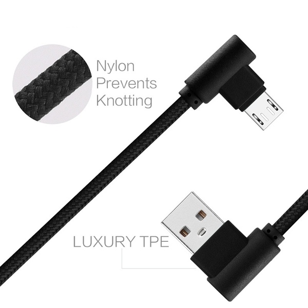Extra Long USB Cable 90 Degree Angle Connector Tangle-Free Nylon Braided Wire Cord Data USB Type-C