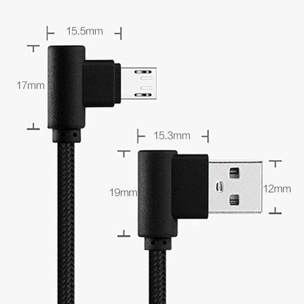 Extra Long USB Cable 90 Degree Angle Connector Tangle-Free Nylon Braided Wire Cord Data USB Type-C
