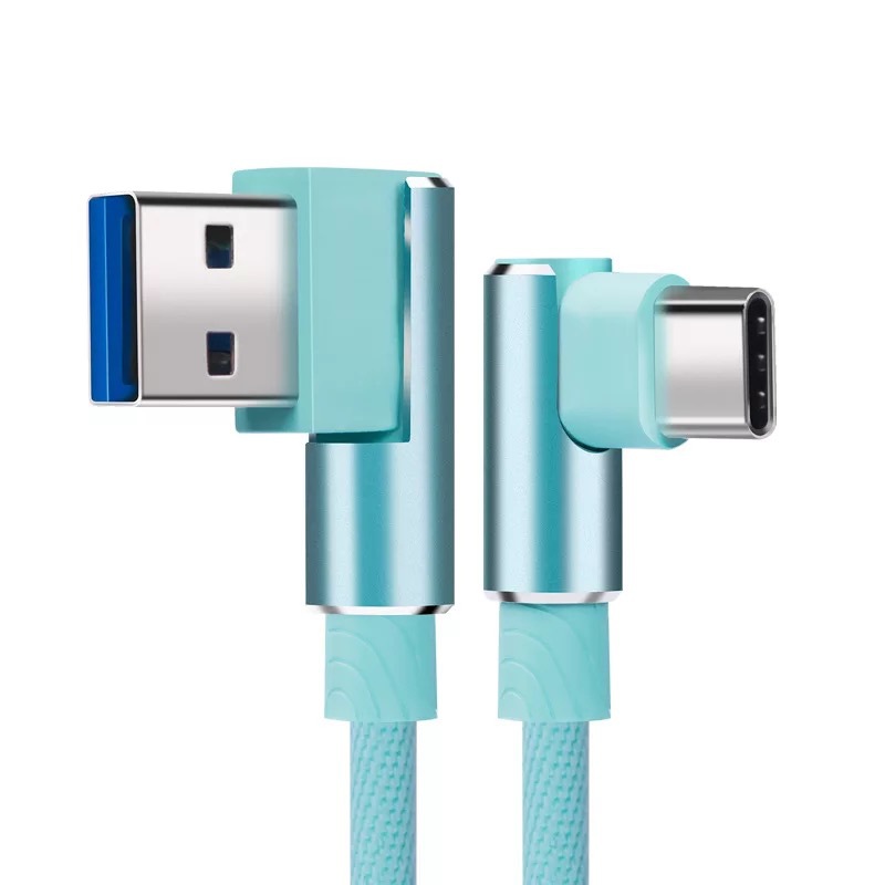 Extra Long USB Cable 90 Degree Angle Connector Tangle-Free Nylon Braided Wire Cord Data USB Type-C