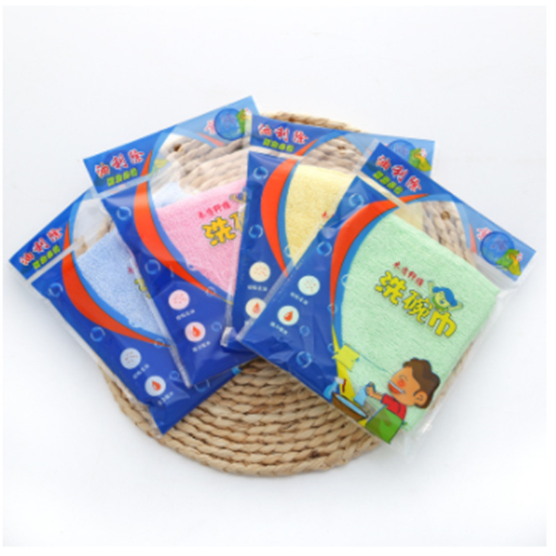 3pcs Kitchen Oil-free Wood Fiber Oil Aishwashing Towel Thickening Mini Rag Square Towel Scouring Pad