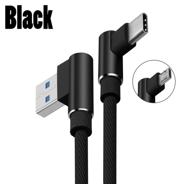 90 Degree mobile data cable for Iphone 6s 7 8 type-c Android v8 double elbow usb nylon Charger