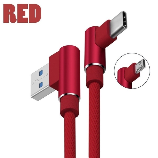 90 Degree mobile data cable for Iphone 6s 7 8 type-c Android v8 double elbow usb nylon Charger