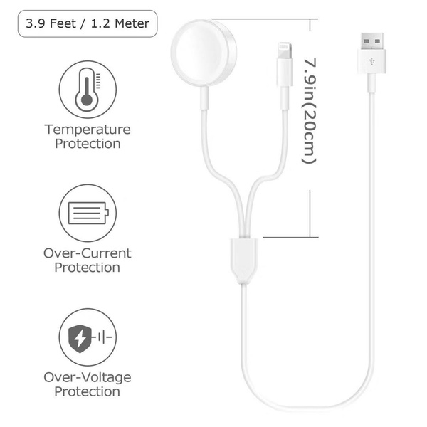 Portable 2 in 1 USB Cable for Iphone and Apple Watch, Wireless Magnetic Cable for Apple Watch