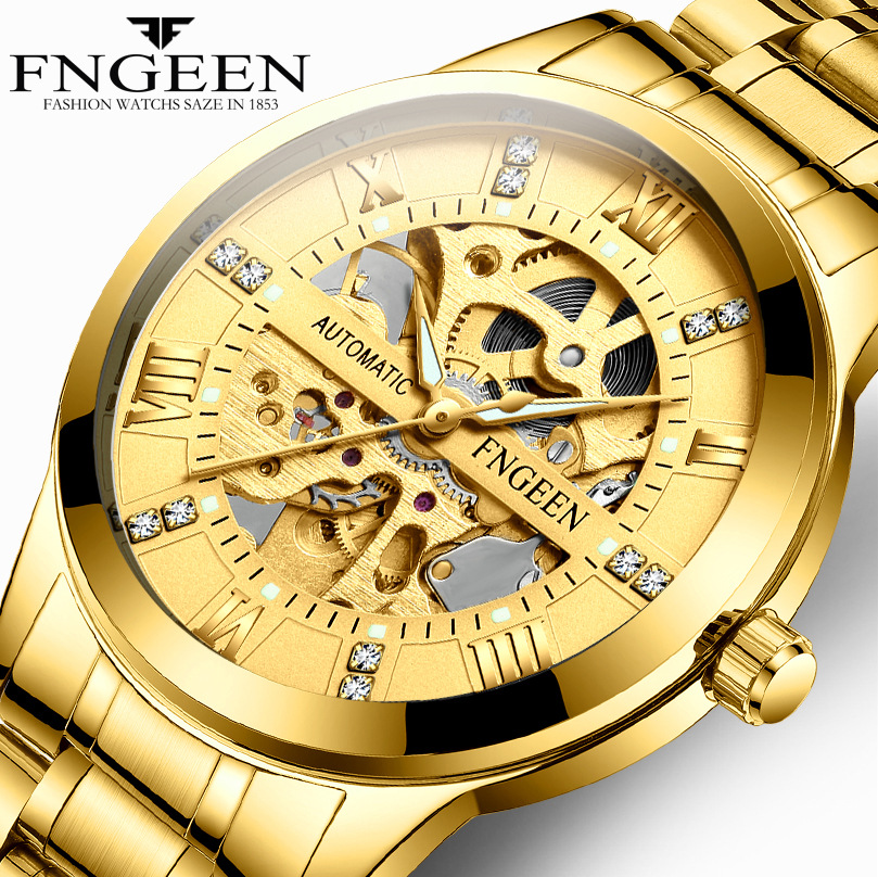 FNGEEN Men's Automatic Mechanical Watch Hollow Luminous Waterproof Simple Fashion Trend Men's Watch