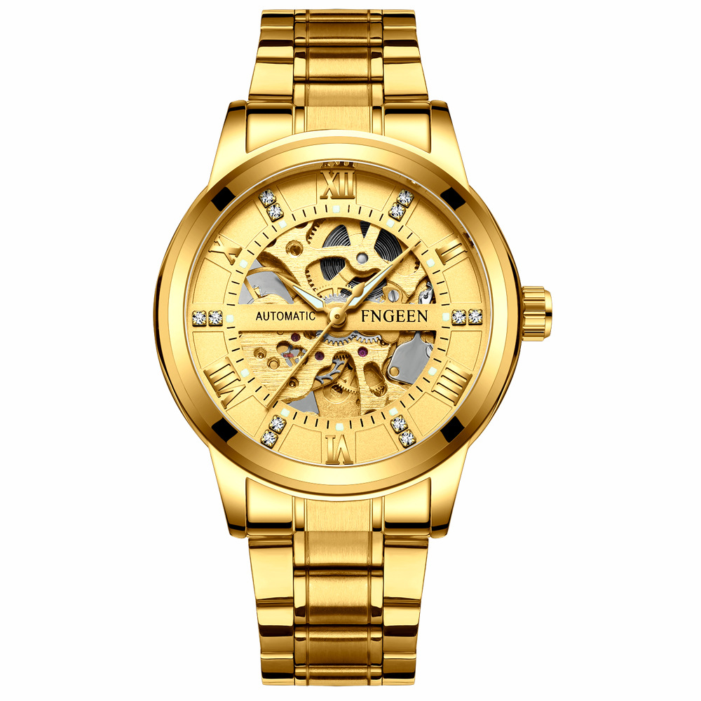 FNGEEN Men's Automatic Mechanical Watch Hollow Luminous Waterproof Simple Fashion Trend Men's Watch