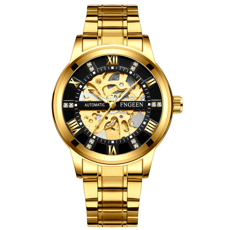 FNGEEN Men's Automatic Mechanical Watch Hollow Luminous Waterproof Simple Fashion Trend Men's Watch