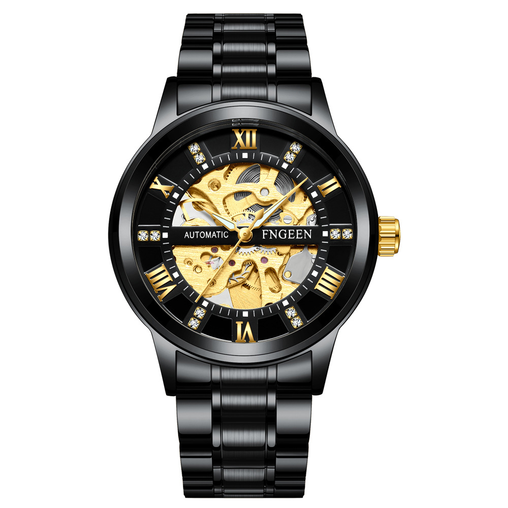 FNGEEN Men's Automatic Mechanical Watch Hollow Luminous Waterproof Simple Fashion Trend Men's Watch