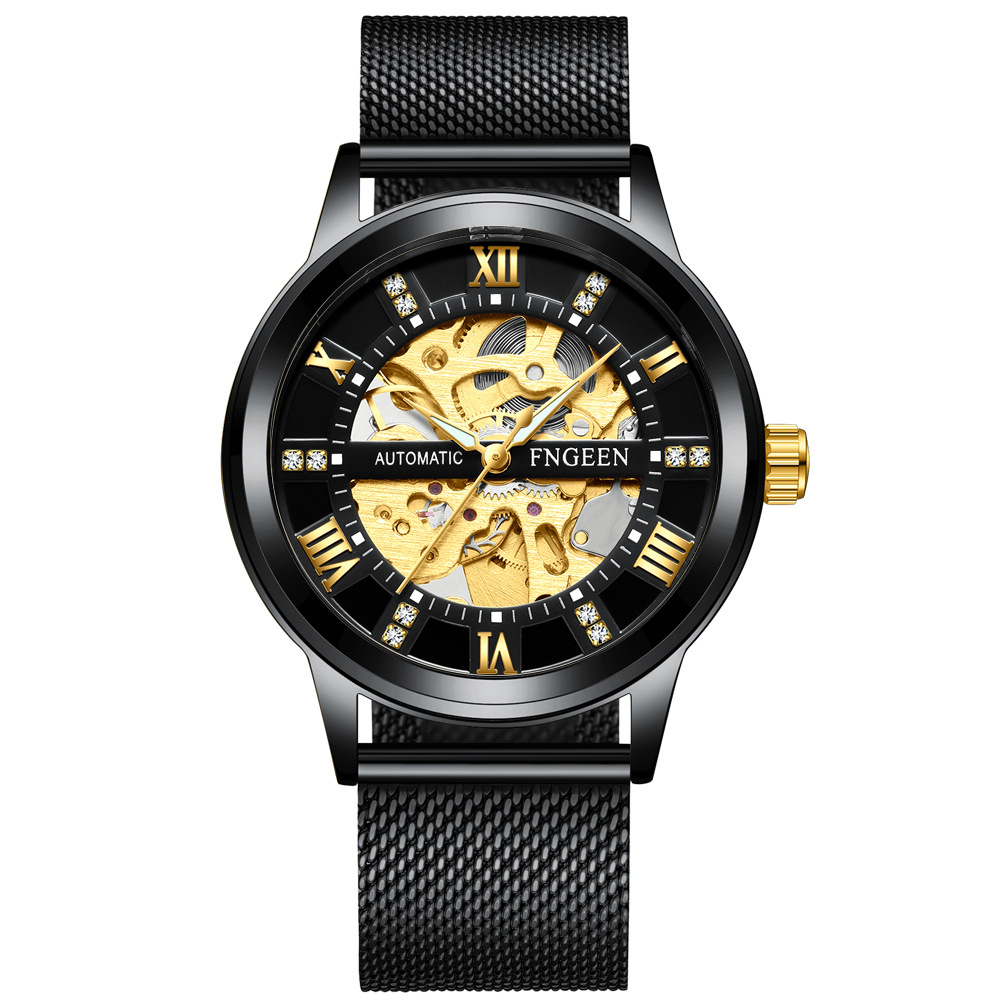 FNGEEN Men's Automatic Mechanical Watch Hollow Luminous Waterproof Simple Fashion Trend Men's Watch