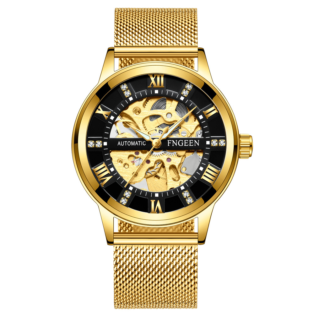 FNGEEN Men's Automatic Mechanical Watch Hollow Luminous Waterproof Simple Fashion Trend Men's Watch