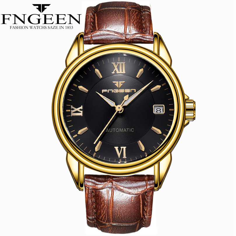 FNGEEN Fully Automatic Calendar Mechanical Watch Tourbillon Hollowed Out Waterproof Watch
