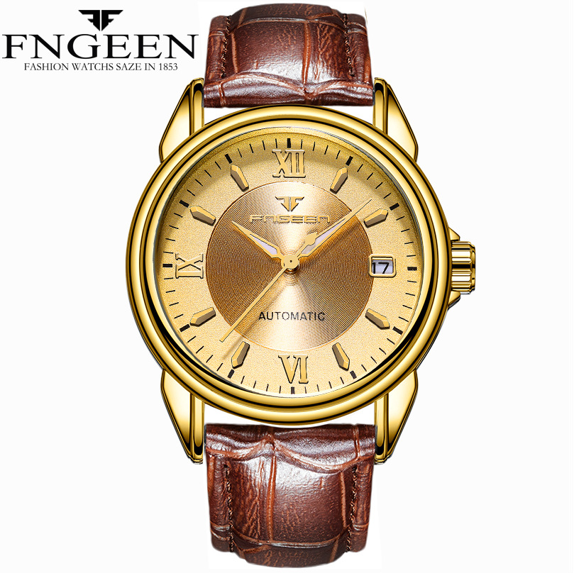 FNGEEN Fully Automatic Calendar Mechanical Watch Tourbillon Hollowed Out Waterproof Watch
