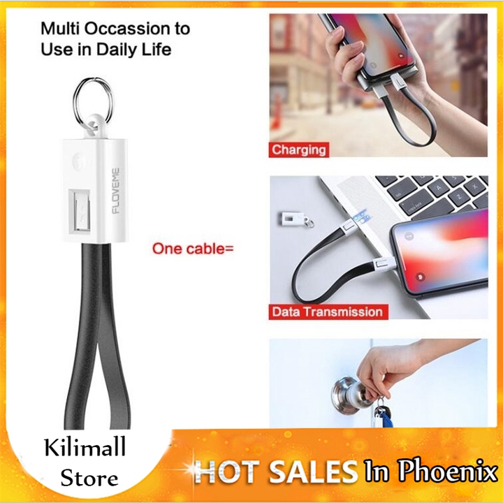 2pcs Mini KeyChain For iPhone Micro USB Cable / For Lightning Charger Sync Data Cord USB Accessory