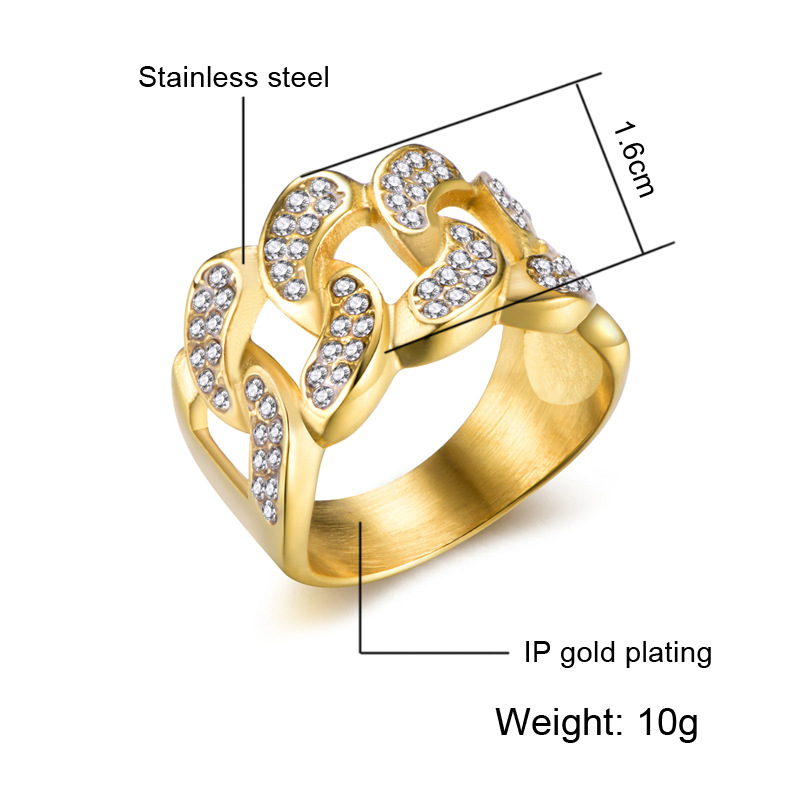 Men&apos;s Fashion Iced Out Stone Hand Chain With Ring Jewellery Cuban Gold Hand Chain And Ring