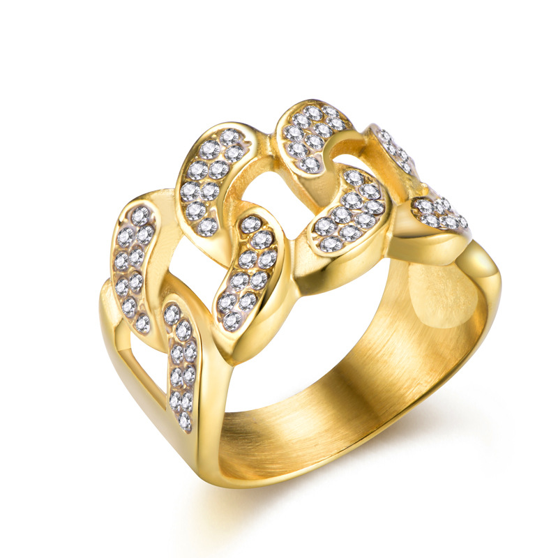 Men&apos;s Fashion Iced Out Stone Hand Chain With Ring Jewellery Cuban Gold Hand Chain And Ring