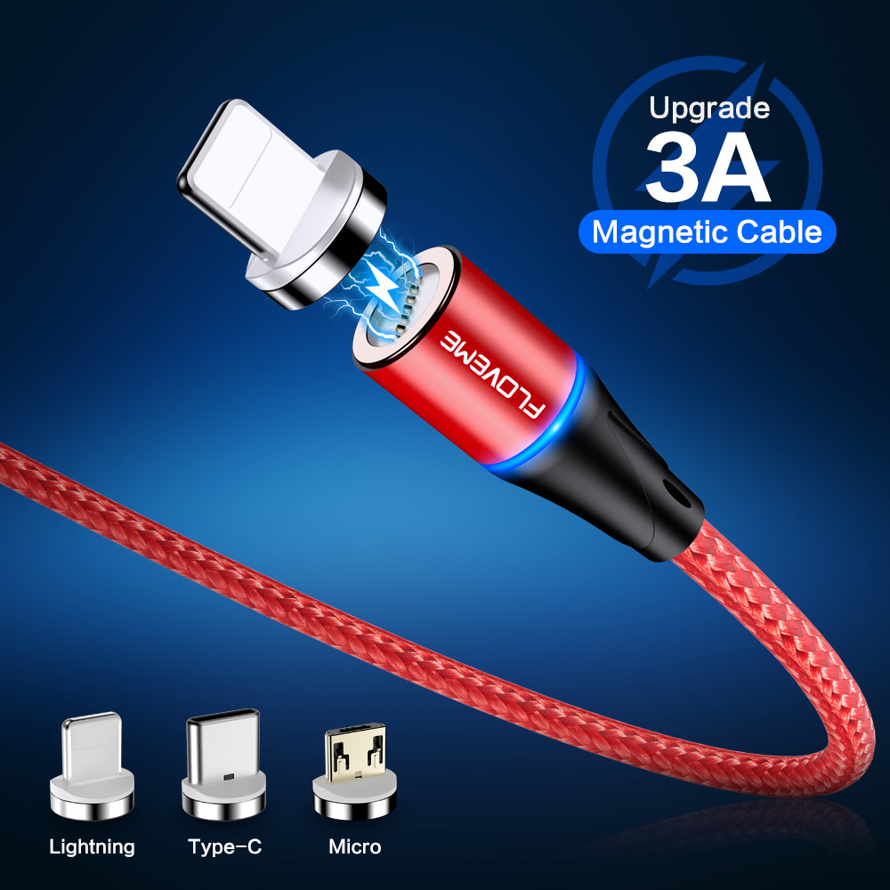 Floveme Android Type-c Three-in-one Magnetic Data Cable 3A Fast Charge for Iphone Light Mobile Phone