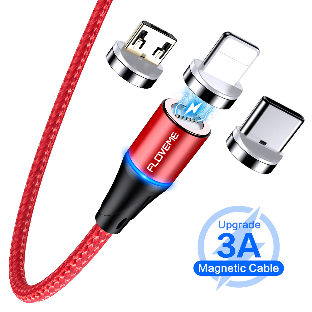 Floveme Android Type-c Three-in-one Magnetic Data Cable 3A Fast Charge for Iphone Light Mobile Phone
