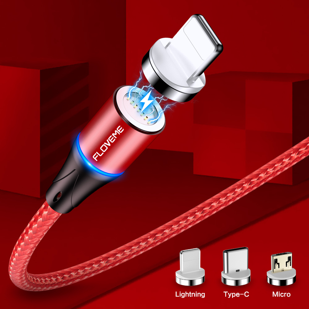 Floveme Android Type-c Three-in-one Magnetic Data Cable 3A Fast Charge for Iphone Light Mobile Phone